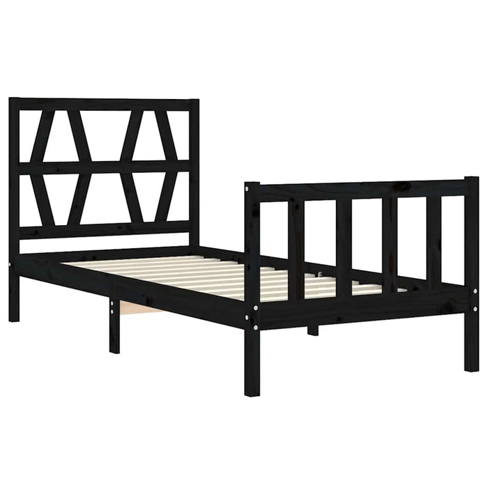 Cadru de pat cu tăblie Small Single, negru, lemn masiv WALTI