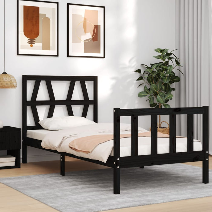 Cadru de pat cu tăblie Small Single, negru, lemn masiv WALTI