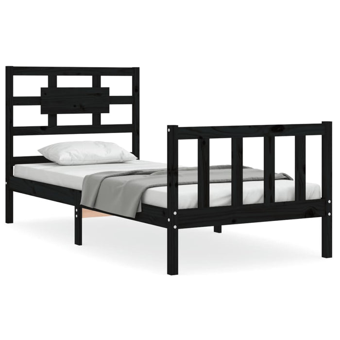 Cadru de pat cu tăblie Small Single, negru, lemn masiv WALTI