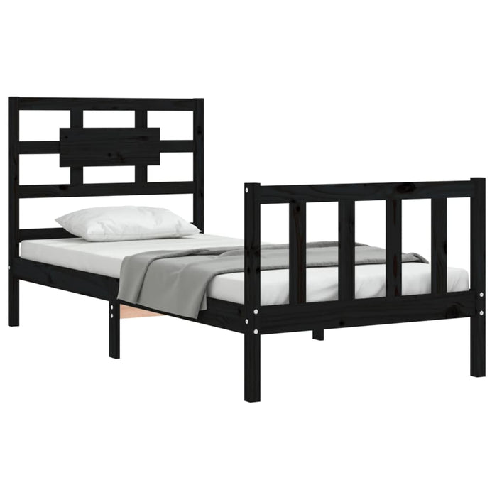 Cadru de pat cu tăblie Small Single, negru, lemn masiv WALTI