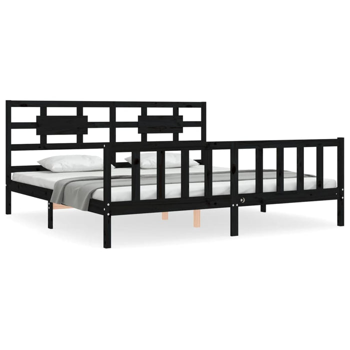 Cadru pat cu tăblie 200x200 cm, negru, lemn masiv WALTI