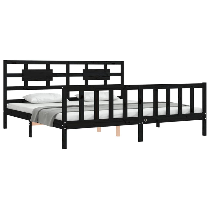 Cadru pat cu tăblie 200x200 cm, negru, lemn masiv WALTI