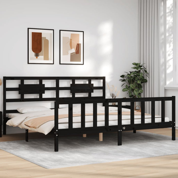 Cadru pat cu tăblie 200x200 cm, negru, lemn masiv WALTI