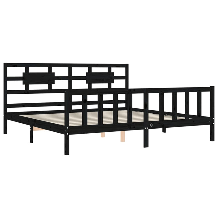 Cadru pat cu tăblie 200x200 cm, negru, lemn masiv WALTI
