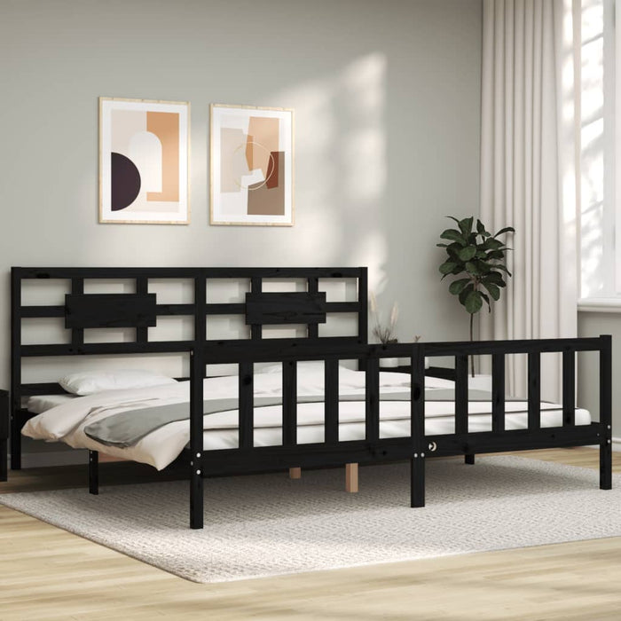 Cadru pat cu tăblie 200x200 cm, negru, lemn masiv WALTI