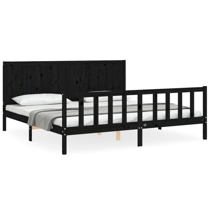 Cadru pat cu tăblie 200x200 cm, negru, lemn masiv WALTI