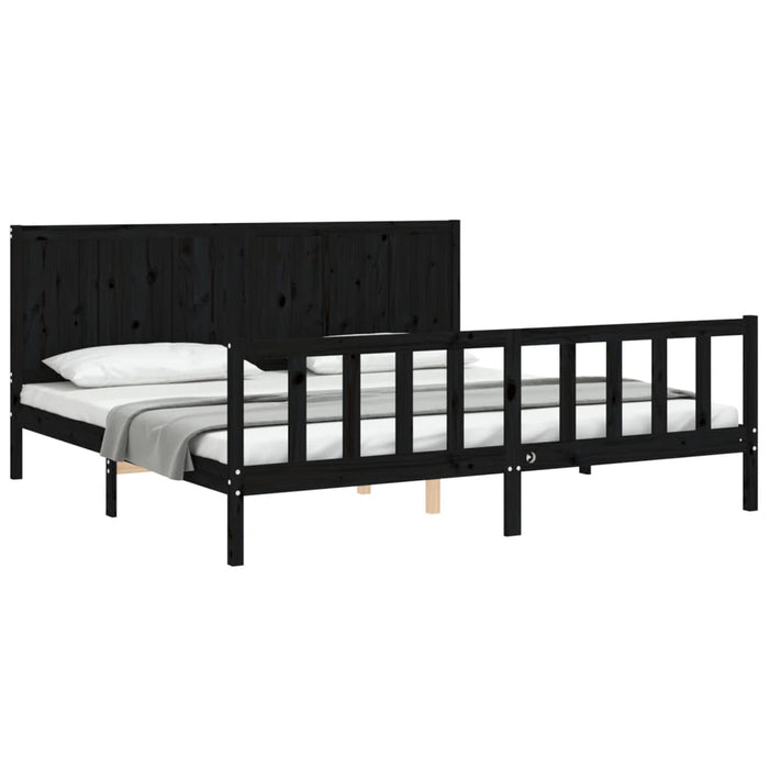 Cadru pat cu tăblie 200x200 cm, negru, lemn masiv WALTI