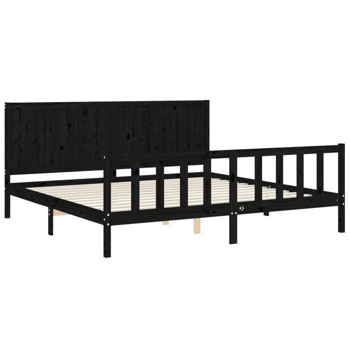 Cadru pat cu tăblie 200x200 cm, negru, lemn masiv WALTI