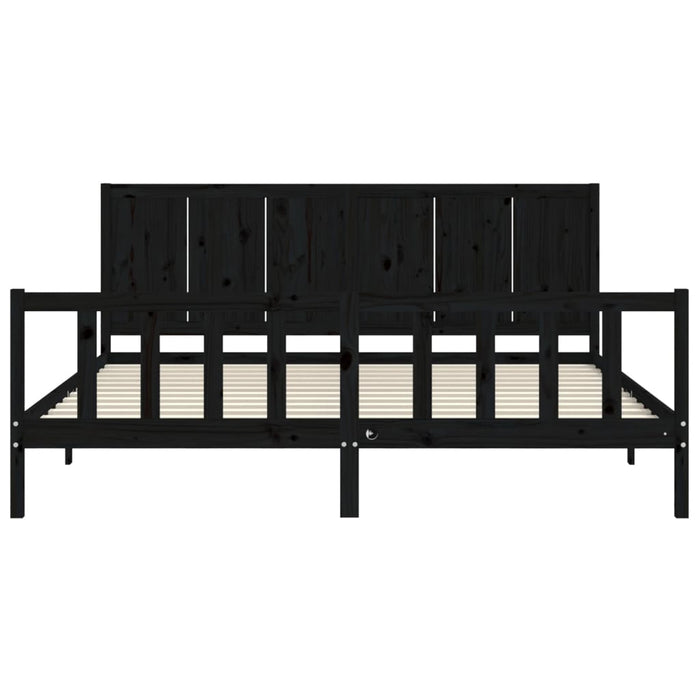 Cadru pat cu tăblie 200x200 cm, negru, lemn masiv WALTI