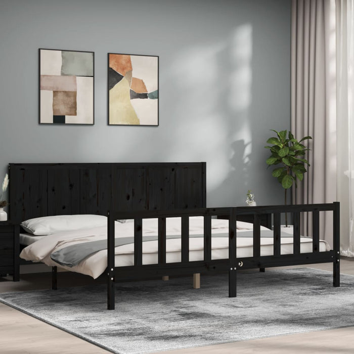Cadru pat cu tăblie 200x200 cm, negru, lemn masiv WALTI