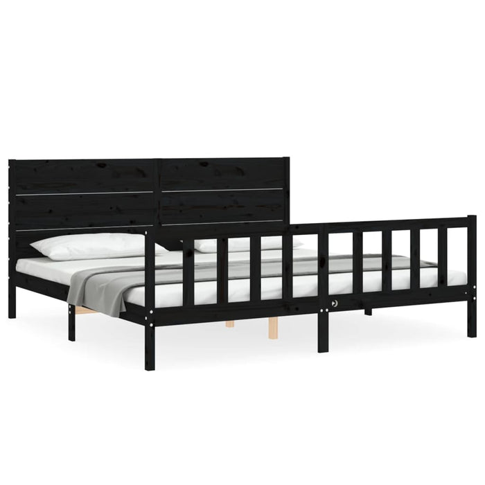 Cadru pat cu tăblie 200x200 cm, negru, lemn masiv WALTI