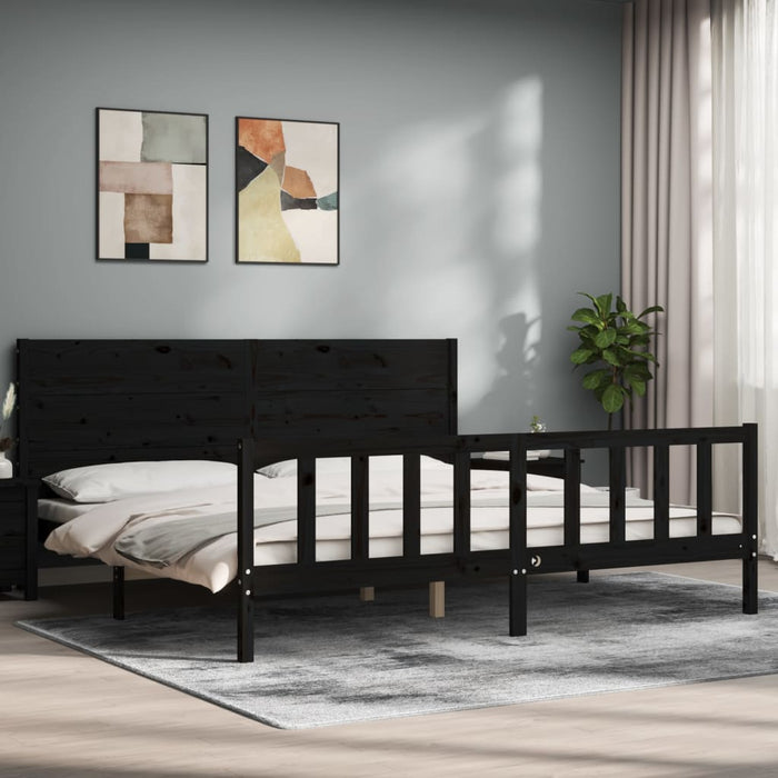 Cadru pat cu tăblie 200x200 cm, negru, lemn masiv WALTI