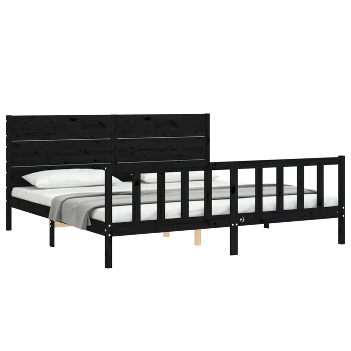 Cadru pat cu tăblie 200x200 cm, negru, lemn masiv WALTI