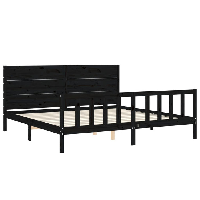 Cadru pat cu tăblie 200x200 cm, negru, lemn masiv WALTI