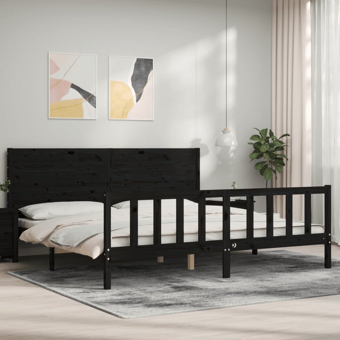 Cadru pat cu tăblie 200x200 cm, negru, lemn masiv WALTI