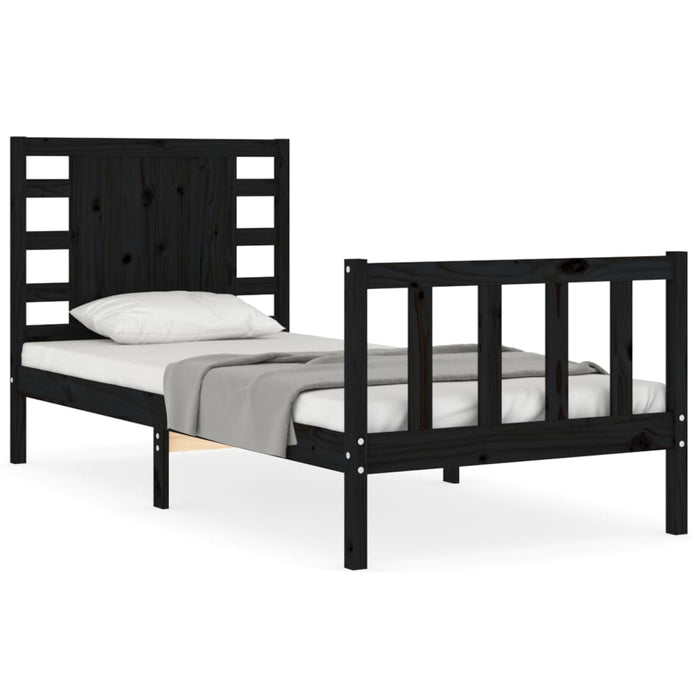 Cadru de pat cu tăblie Small Single, negru, lemn masiv - WALTI WALTI
