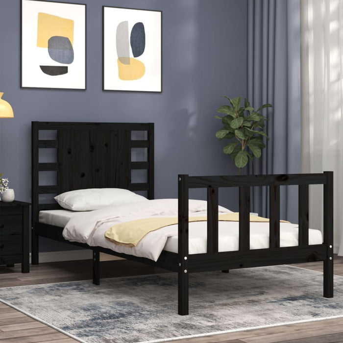 Cadru de pat cu tăblie Small Single, negru, lemn masiv - WALTI WALTI