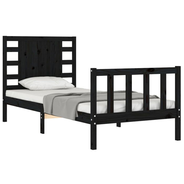 Cadru de pat cu tăblie Small Single, negru, lemn masiv - WALTI WALTI