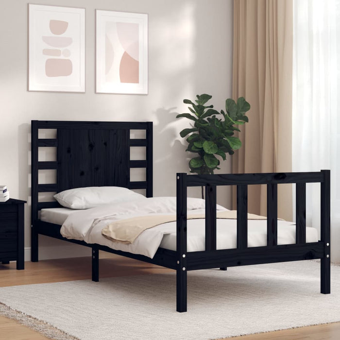 Cadru de pat cu tăblie Small Single, negru, lemn masiv - WALTI WALTI