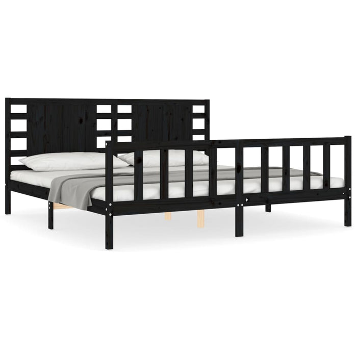 Cadru pat cu tăblie 200x200 cm, negru, lemn masiv WALTI