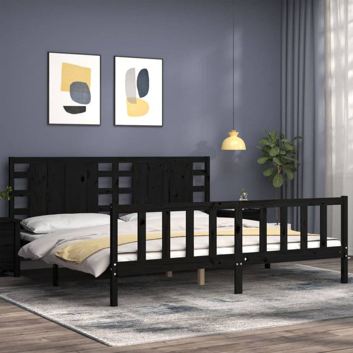 Cadru pat cu tăblie 200x200 cm, negru, lemn masiv WALTI