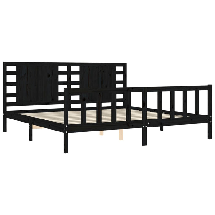 Cadru pat cu tăblie 200x200 cm, negru, lemn masiv WALTI