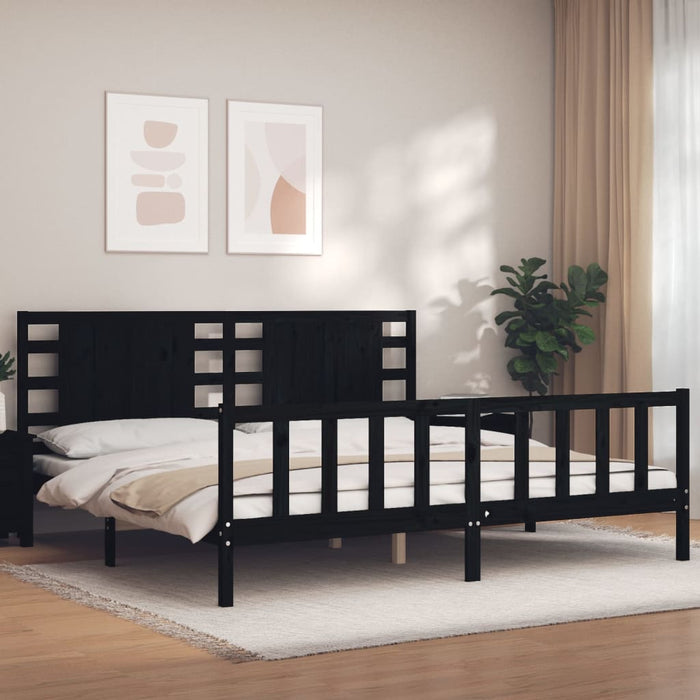 Cadru pat cu tăblie 200x200 cm, negru, lemn masiv WALTI