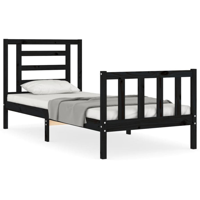 Cadru de pat cu tăblie Small Single, negru, lemn masiv WALTI