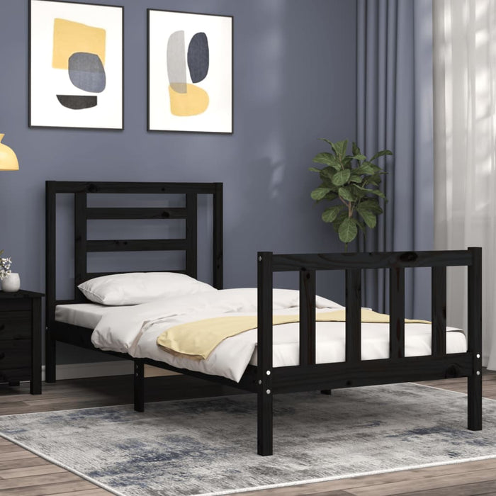 Cadru de pat cu tăblie Small Single, negru, lemn masiv WALTI