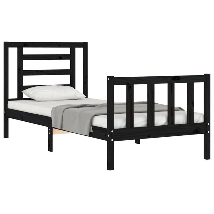 Cadru de pat cu tăblie Small Single, negru, lemn masiv WALTI