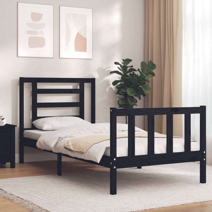 Cadru de pat cu tăblie Small Single, negru, lemn masiv WALTI