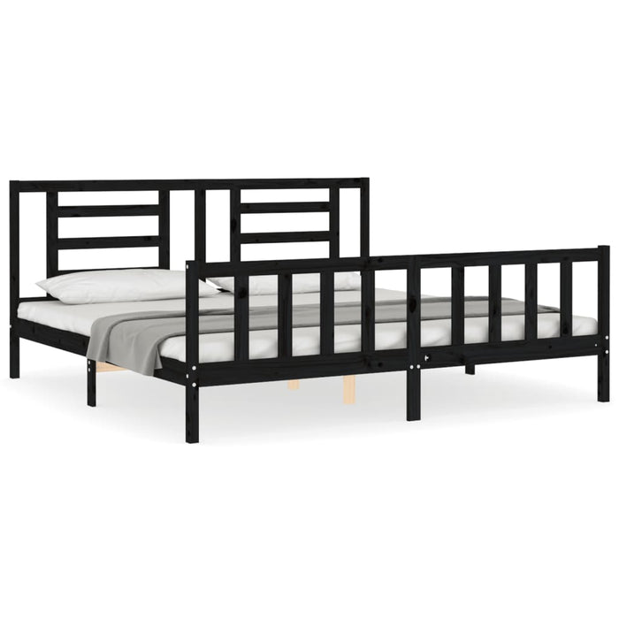 Cadru pat cu tăblie 200x200 cm, negru, lemn masiv WALTI