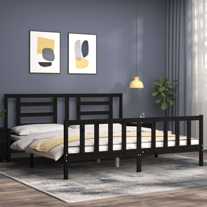 Cadru pat cu tăblie 200x200 cm, negru, lemn masiv WALTI