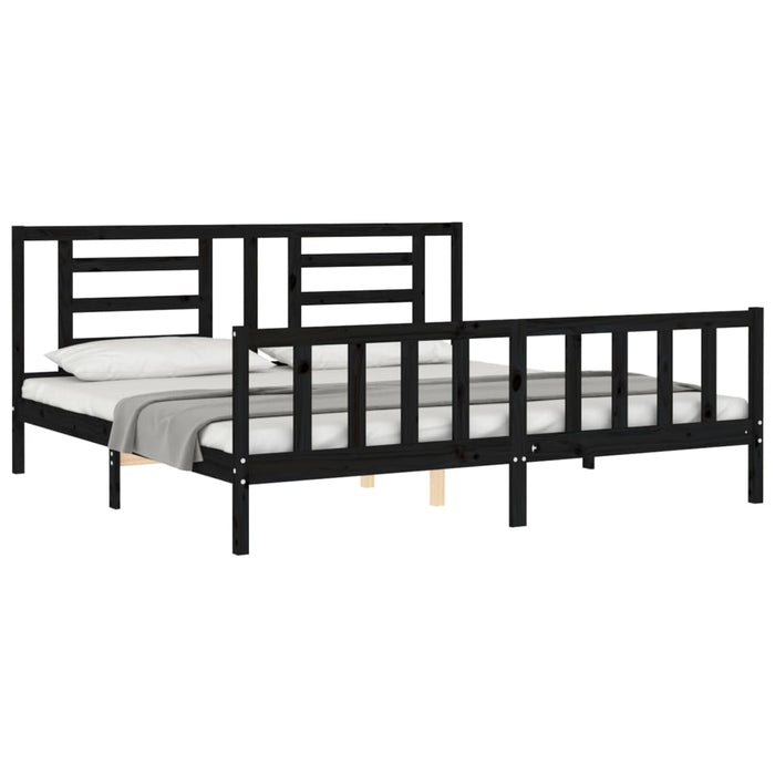 Cadru pat cu tăblie 200x200 cm, negru, lemn masiv WALTI