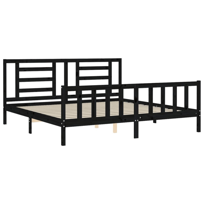 Cadru pat cu tăblie 200x200 cm, negru, lemn masiv WALTI