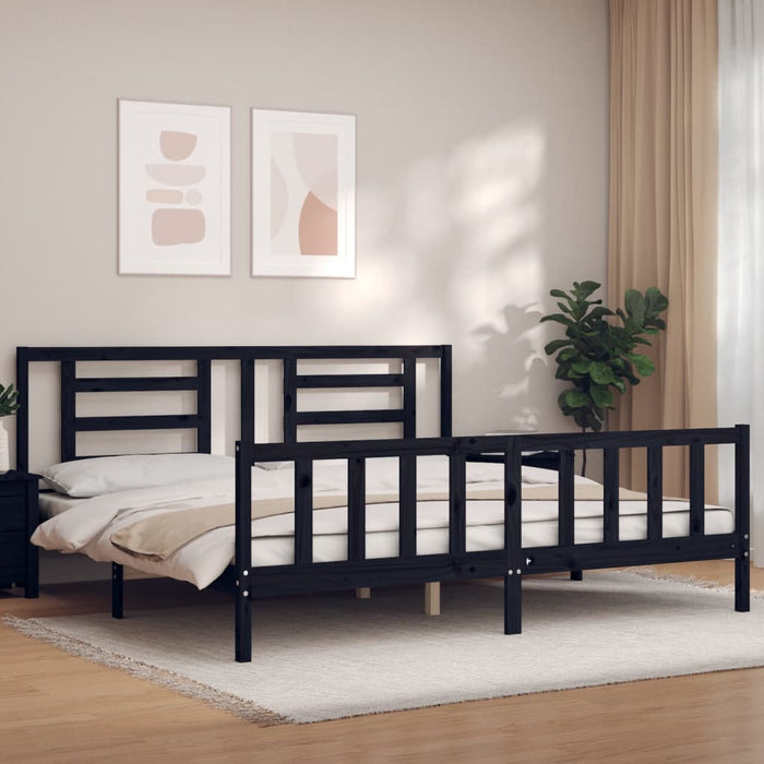 Cadru pat cu tăblie 200x200 cm, negru, lemn masiv WALTI
