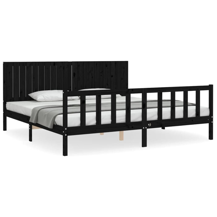 Cadru pat cu tăblie 200x200 cm, negru, lemn masiv WALTI