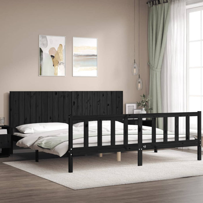 Cadru pat cu tăblie 200x200 cm, negru, lemn masiv WALTI