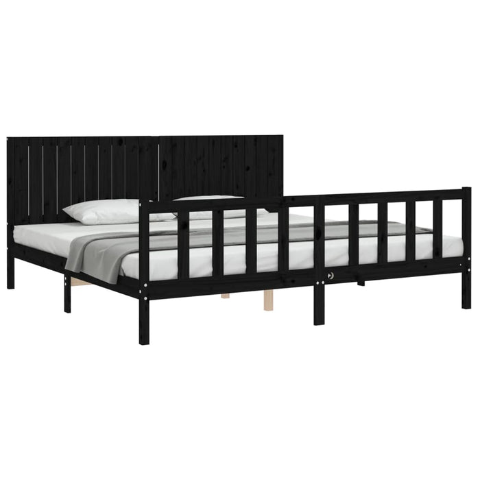 Cadru pat cu tăblie 200x200 cm, negru, lemn masiv WALTI