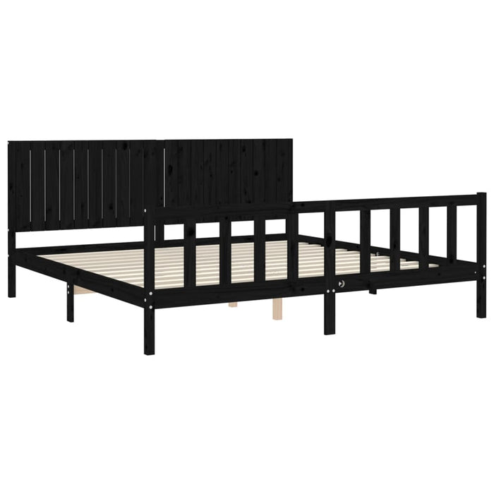 Cadru pat cu tăblie 200x200 cm, negru, lemn masiv WALTI