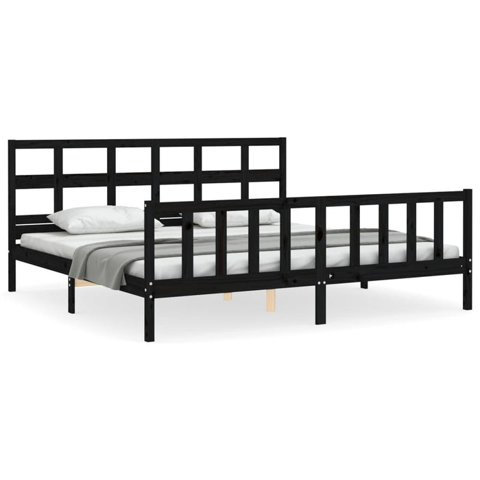 Cadru pat cu tăblie 200x200 cm, negru, lemn masiv WALTI
