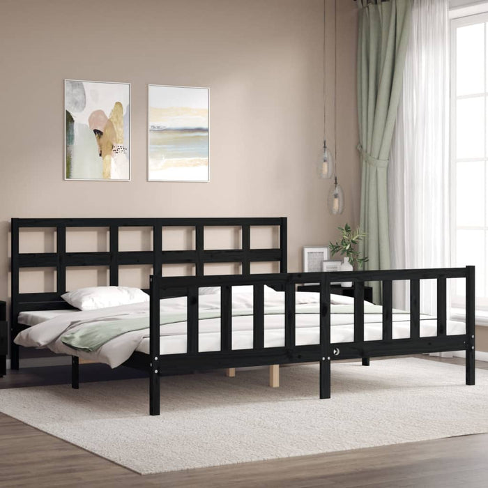 Cadru pat cu tăblie 200x200 cm, negru, lemn masiv WALTI