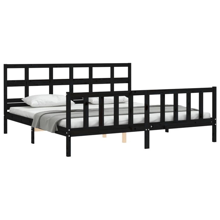 Cadru pat cu tăblie 200x200 cm, negru, lemn masiv WALTI