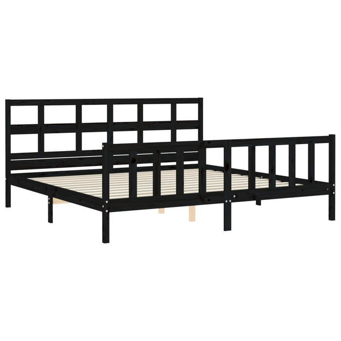 Cadru pat cu tăblie 200x200 cm, negru, lemn masiv WALTI