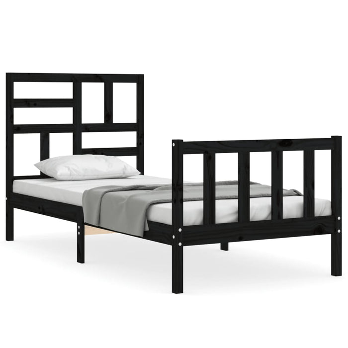 Cadru de pat cu tăblie Small Single, negru, lemn masiv - WALTI WALTI