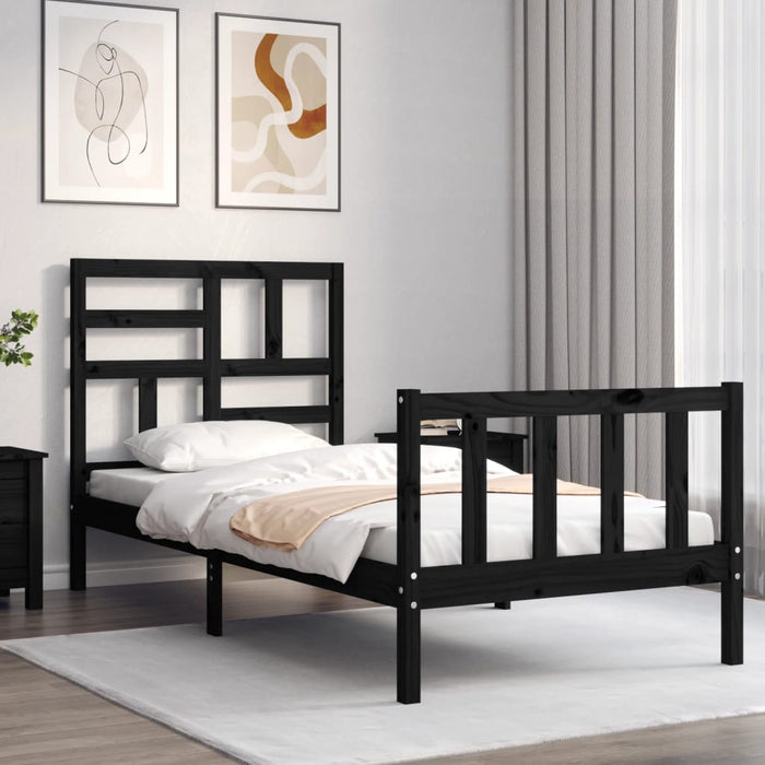 Cadru de pat cu tăblie Small Single, negru, lemn masiv - WALTI WALTI