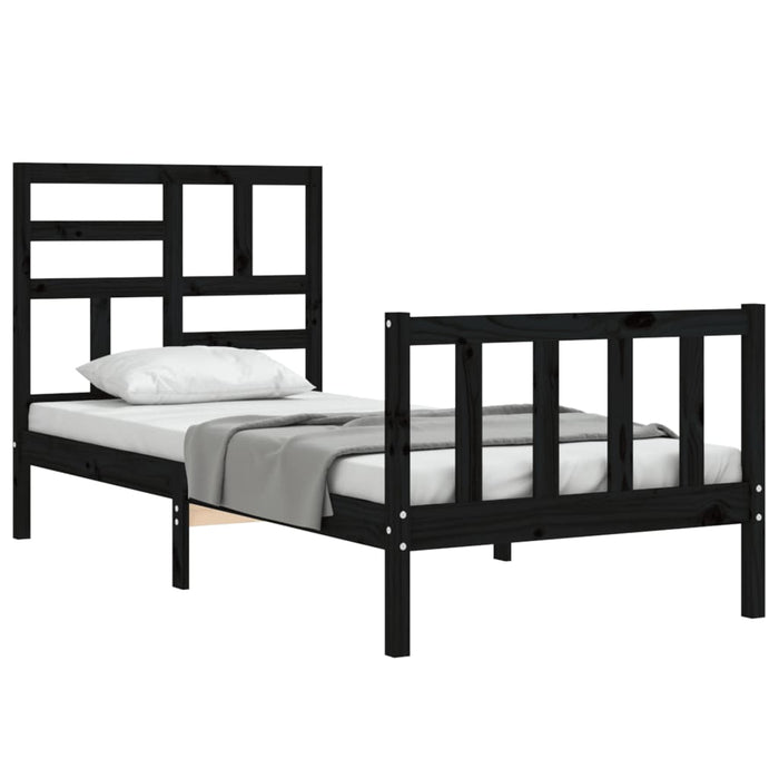 Cadru de pat cu tăblie Small Single, negru, lemn masiv - WALTI WALTI