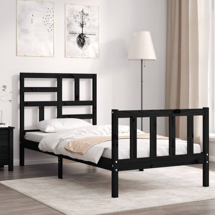 Cadru de pat cu tăblie Small Single, negru, lemn masiv - WALTI WALTI