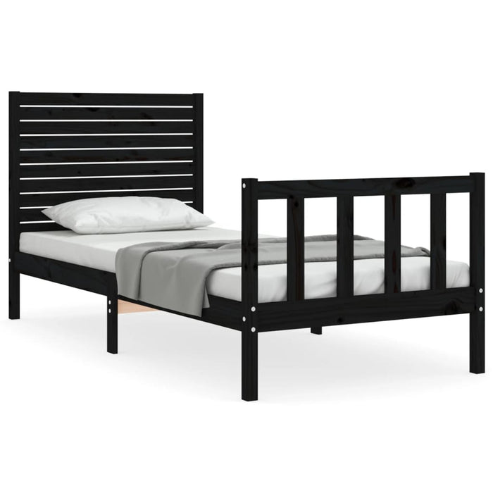Cadru de pat cu tăblie Small Single, negru, lemn masiv - WALTI WALTI