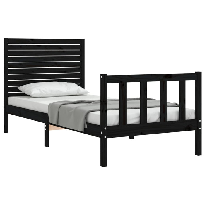 Cadru de pat cu tăblie Small Single, negru, lemn masiv - WALTI WALTI